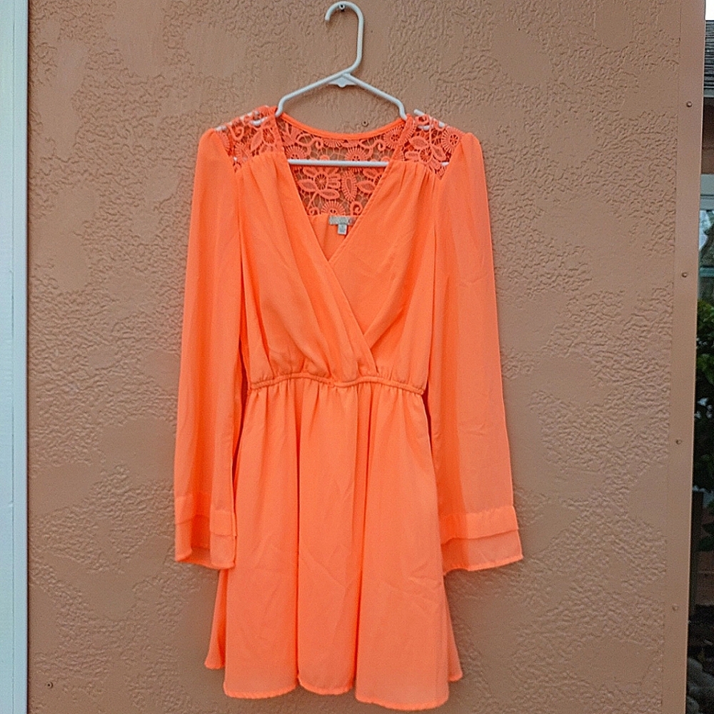 Gianni Bini Bright Orange Mini Dress Size S Long Sleeves